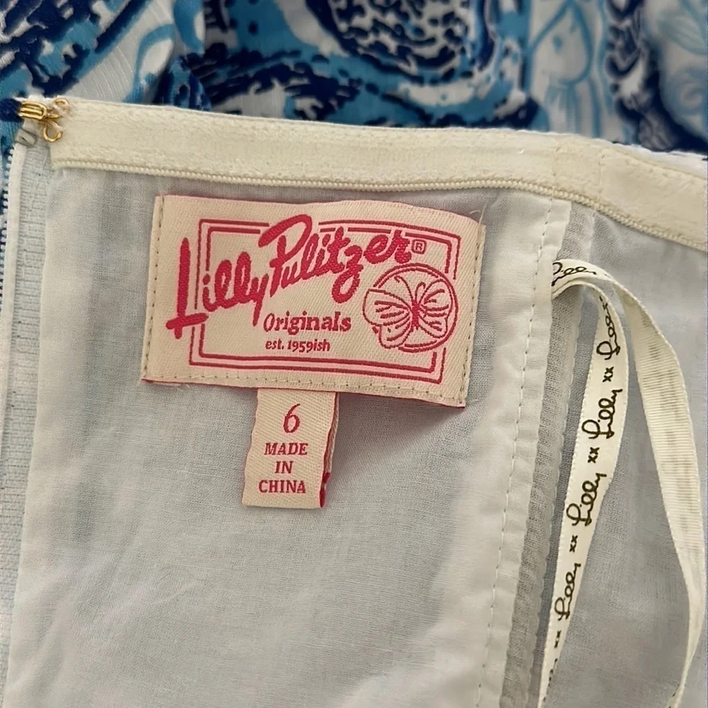 Y2K Lilly Pulitzer Regency True Blue Seashells Bubble Strapless Mini Dress - Picture 6 of 8